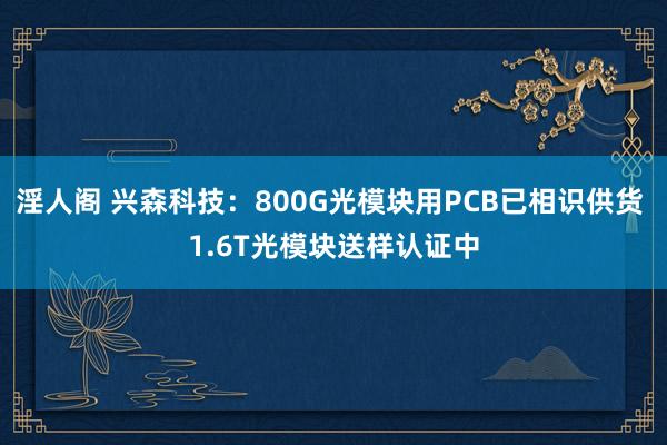 淫人阁 兴森科技：800G光模块用PCB已相识供货 1.6T光模块送样认证中