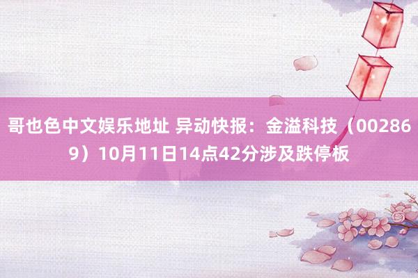 哥也色中文娱乐地址 异动快报：金溢科技（002869）10月11日14点42分涉及跌停板