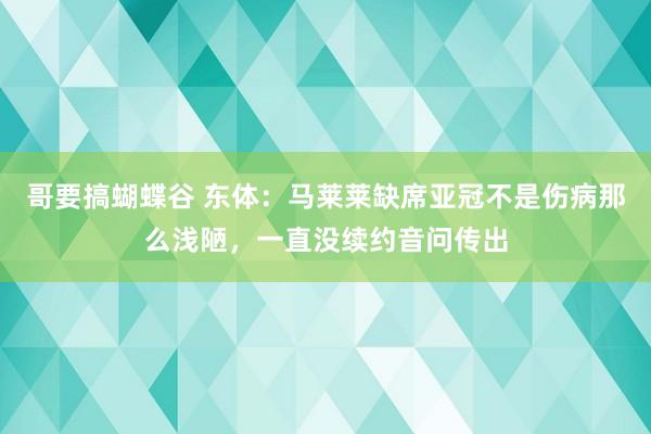 哥要搞蝴蝶谷 东体：马莱莱缺席亚冠不是伤病那么浅陋，一直没续约音问传出