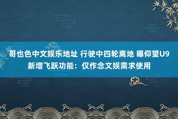 哥也色中文娱乐地址 行驶中四轮离地 曝仰望U9新增飞跃功能：仅作念文娱需求使用