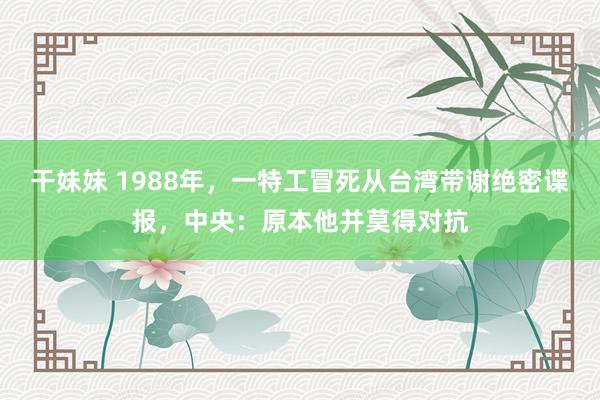 干妹妹 1988年，一特工冒死从台湾带谢绝密谍报，中央：原本他并莫得对抗