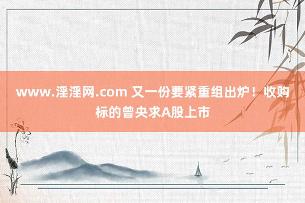 www.淫淫网.com 又一份要紧重组出炉！收购标的曾央求A股上市