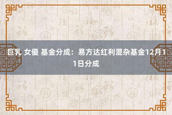 巨乳 女優 基金分成：易方达红利混杂基金12月11日分成