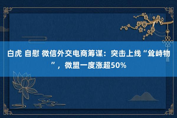 白虎 自慰 微信外交电商筹谋：突击上线“耸峙物”，微盟一度涨超50%