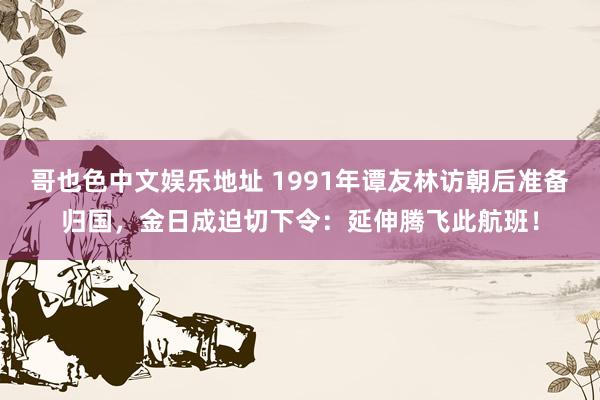 哥也色中文娱乐地址 1991年谭友林访朝后准备归国，金日成迫切下令：延伸腾飞此航班！